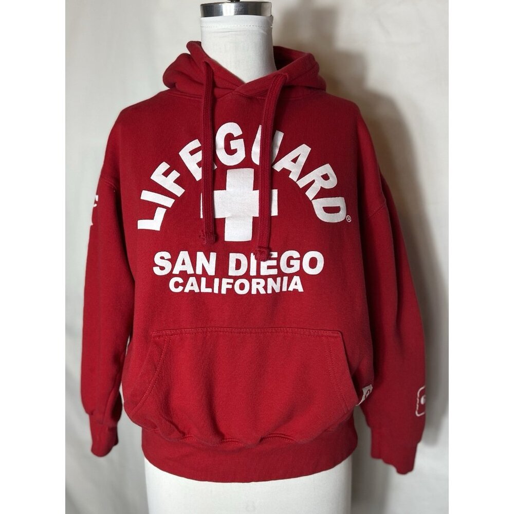 Lifeguard pullover red Hoodie San Diego‎ Women’s Size Medium drawstring at neck